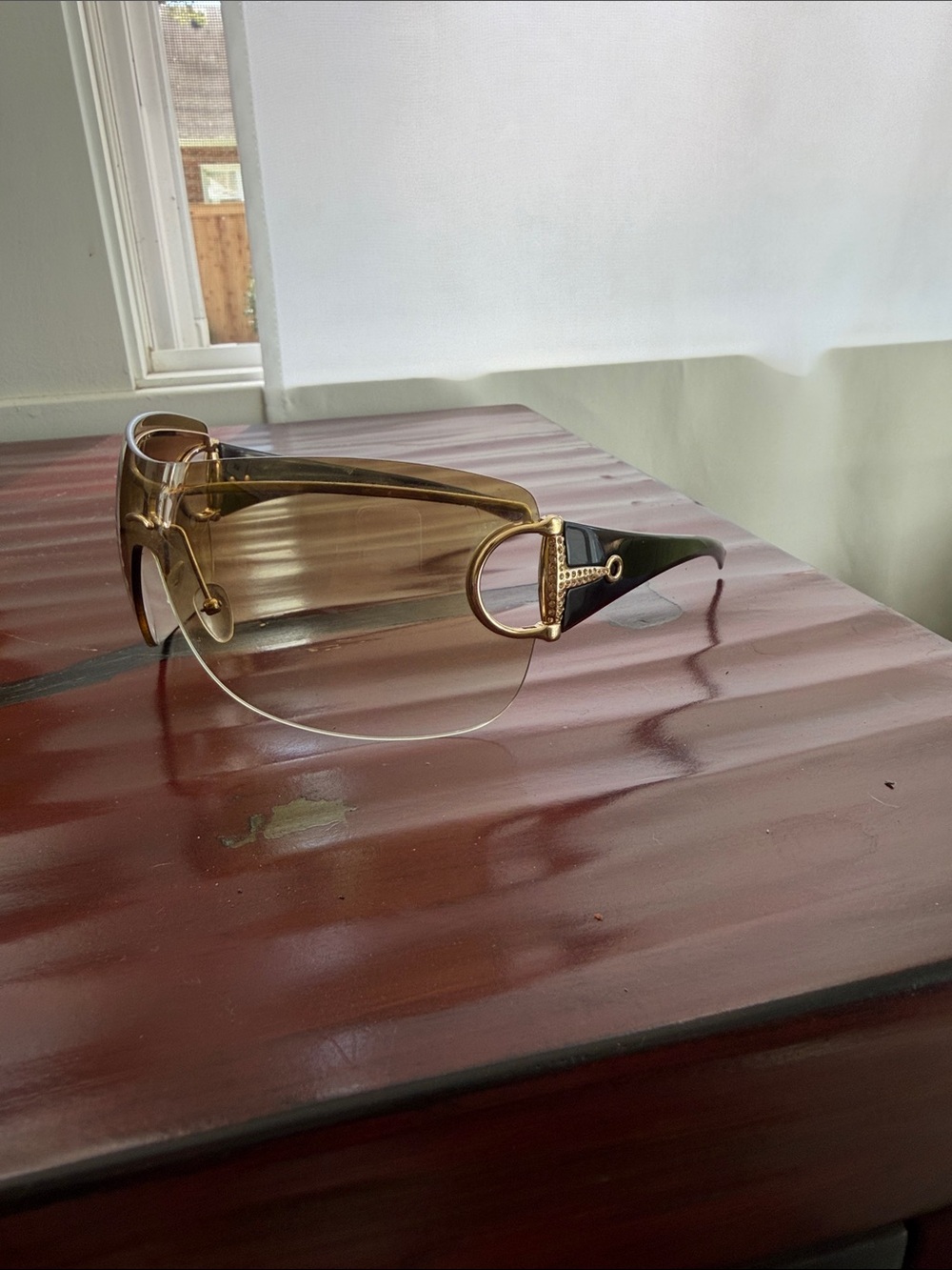 Gucci Gold Rimless Shield Sunglasses with Brown Gradient Lenses